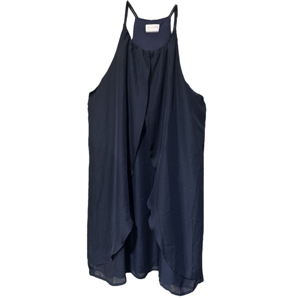 Charming Charlie Dress Women’s Sz L Navy Sheer Overlay Spaghetti Straps Neckline - Picture 2 of 3
